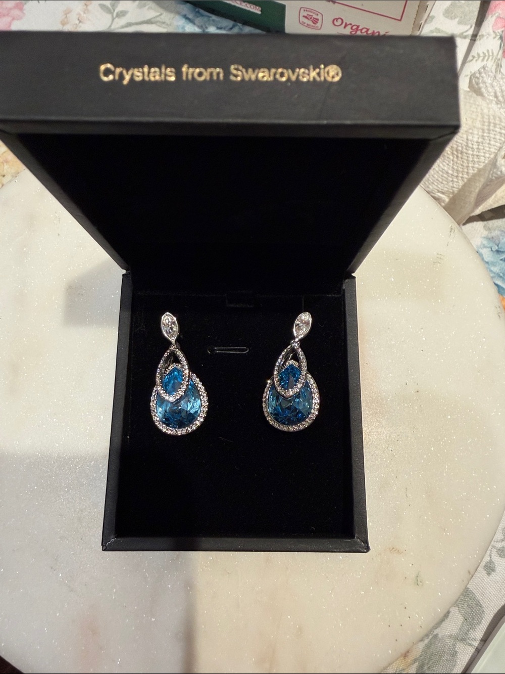 Swarovski Blue Crystal Teardrop Dangle Earrings